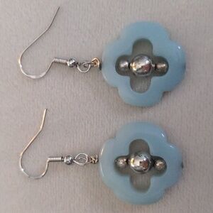 Gemstone  Clover Earrings, Sterling Silver Earring Backs,  Blue Amazonite, New